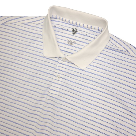 Nike Golf Polo Shirt Men's XL White Blue Pique Polyester Performance - Picture 1 of 14